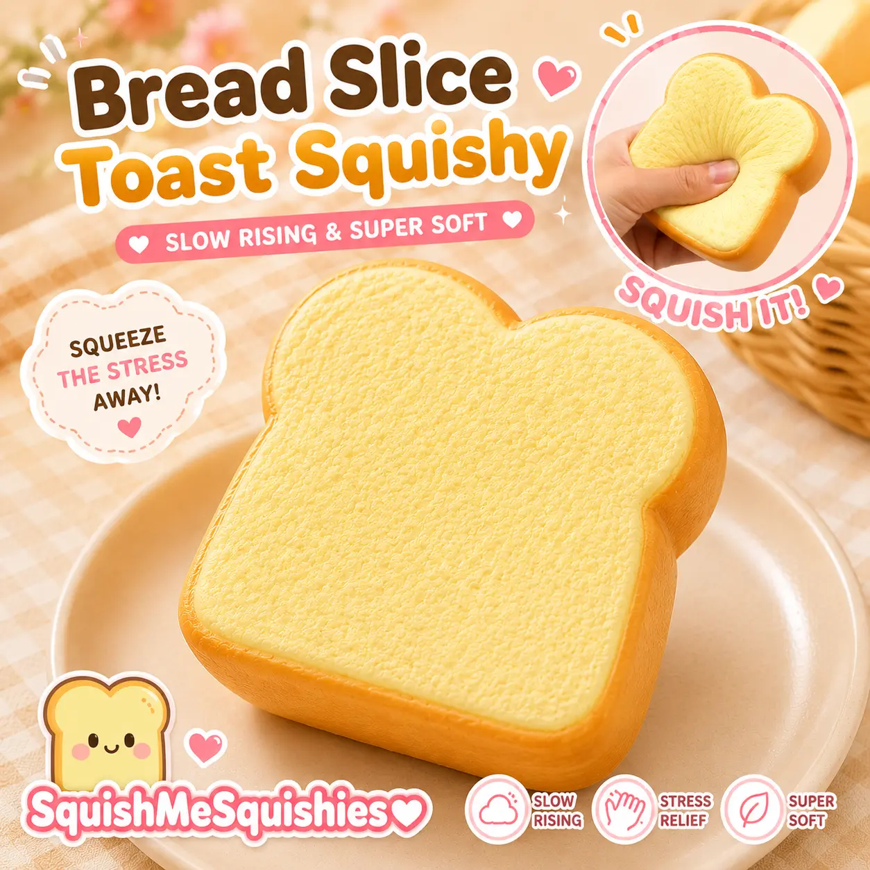 Bread Slice Toast Slow Rising Squishy Adult Kids Stress Relief Sensory Fidget Toy fidgettoy stress-relief