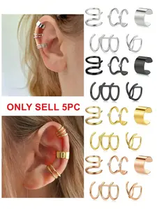5pcs/SET Stainless Steel Ear Cuff Fake Helix Cartilage Clip On Wrap Earrings Fake Lip Ring Non-Piercing Adjustable Ear Cuff Men Women Fashion Earrings Trendy Jewelry