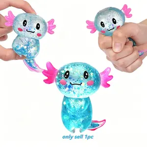 Axolotl Squishy Stress Relief Toy, Glitter Fidget Toys, Squishy Fidgets for Kids, Youth, Adults, Anxiety Relief, Party Favors, Unisex Art Toy, Anxiety Squishies