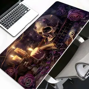 Gothic Purple Rose Skull Large Gaming Mouse Pad, Gaming Mousepad, Aesthetic Desktop Drotection Pad, Washable Rubber Non-Slip Lock Edge Multi-Size Pad Suitable For Home Office, Gaming Room Accessories, Good Gift for Family and Friends