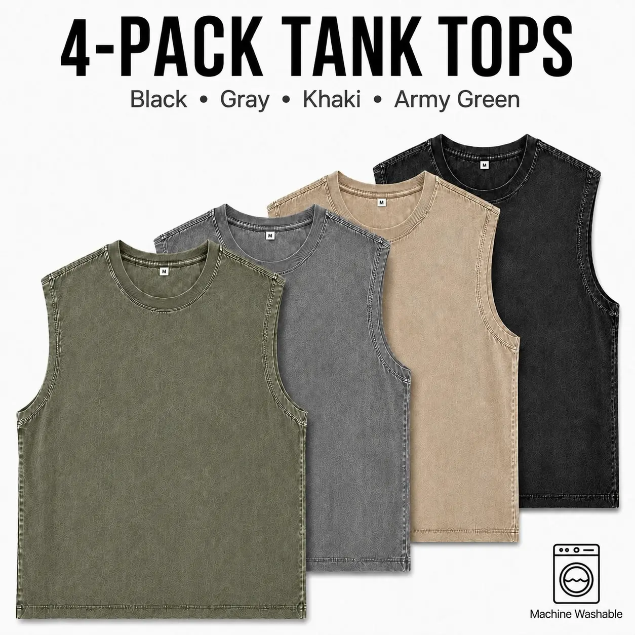 Women’s & Men’s Oversized Acid Wash Tank Tops, 3-Pack Cotton Sleeveless Cut-Off Muscle Shirts, Vintage Loose-Fit Workout Tees for Gym, Running, Streetwear and Casual Summer Outfits