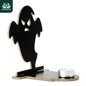 Ghost Design Candle Holder, Wooden Table Decor, Tealight Candle Stand, Desktop Decoration for Home Farmhouse Office Cafe Coffee Shop