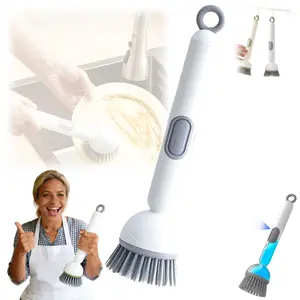 2 PCS 6-in-1 Adjustable Cleaning Brush with Liquid Di2 PCS spenser, Kitchen Ergonomic Dish Brush, Durable Scrub Cleaner for Sink, Handheld Cleaning Brush for Home Users