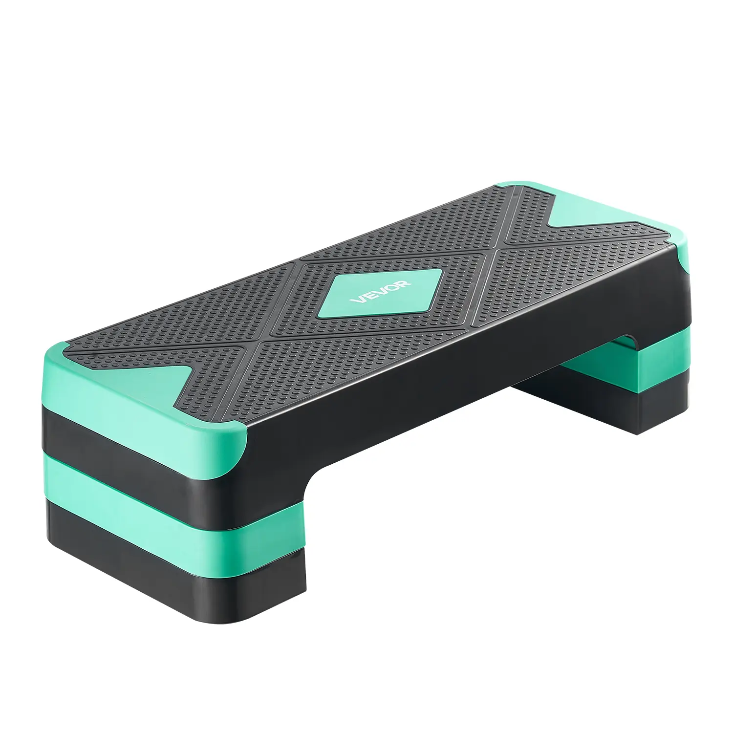 VEVOR Aerobic Exercise Step Platform, 28-Inch Height-Adjustable Fitness Step Deck Trainer with 4 Risers, Non-Slip Surface Bench for Home Gym Cardio Strength Training, Green