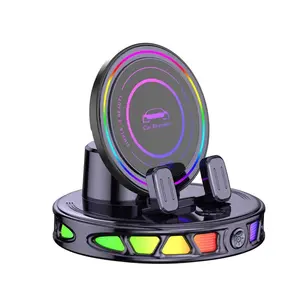 RGB Ambient Light Magnetic Car Mount – 360° Rotating Wireless Charging Phone Holder with Vacuum Suction & Auto-Lock | Universal Car Phone Mount for Dashboard & Windshield, 360 Degree Rotating Phone Holders & Mounts, Adjustable Angle Phone Holders & Mounts
