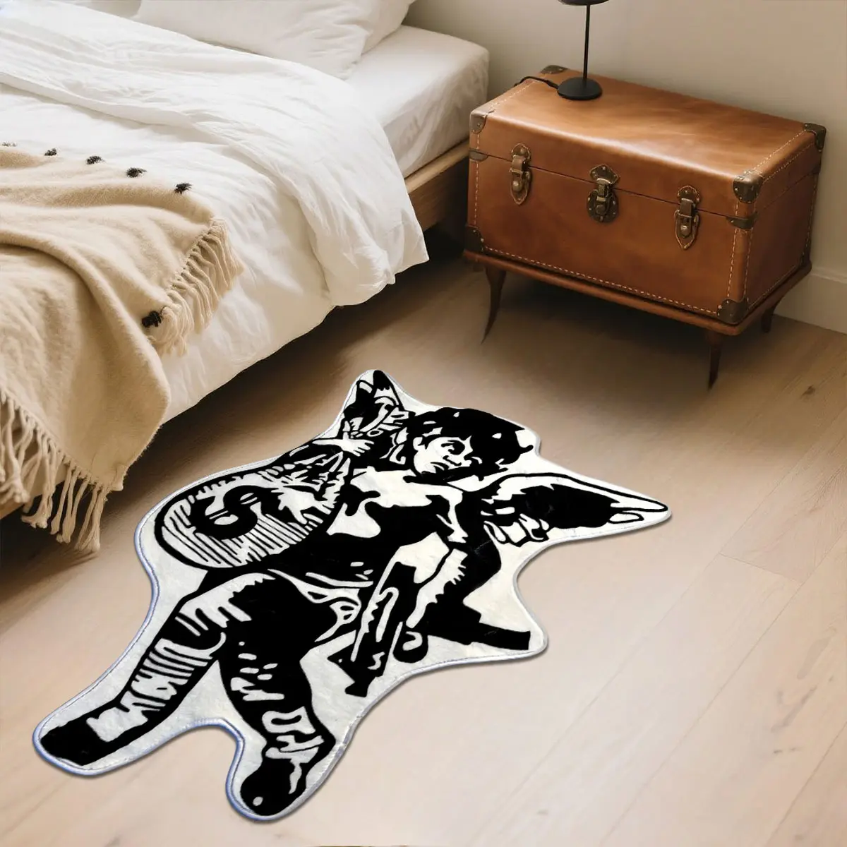 1pc INS Dark-Angel Money-Bag Shaped Faux-Wool Bedside Rug｜Foldable for Bed-End/Living/Bath, Gift-Ready, Foldable Washable Rugs Bedroom Rugs