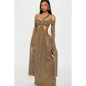 Alora Mesh Maxi Dress - Olive Q