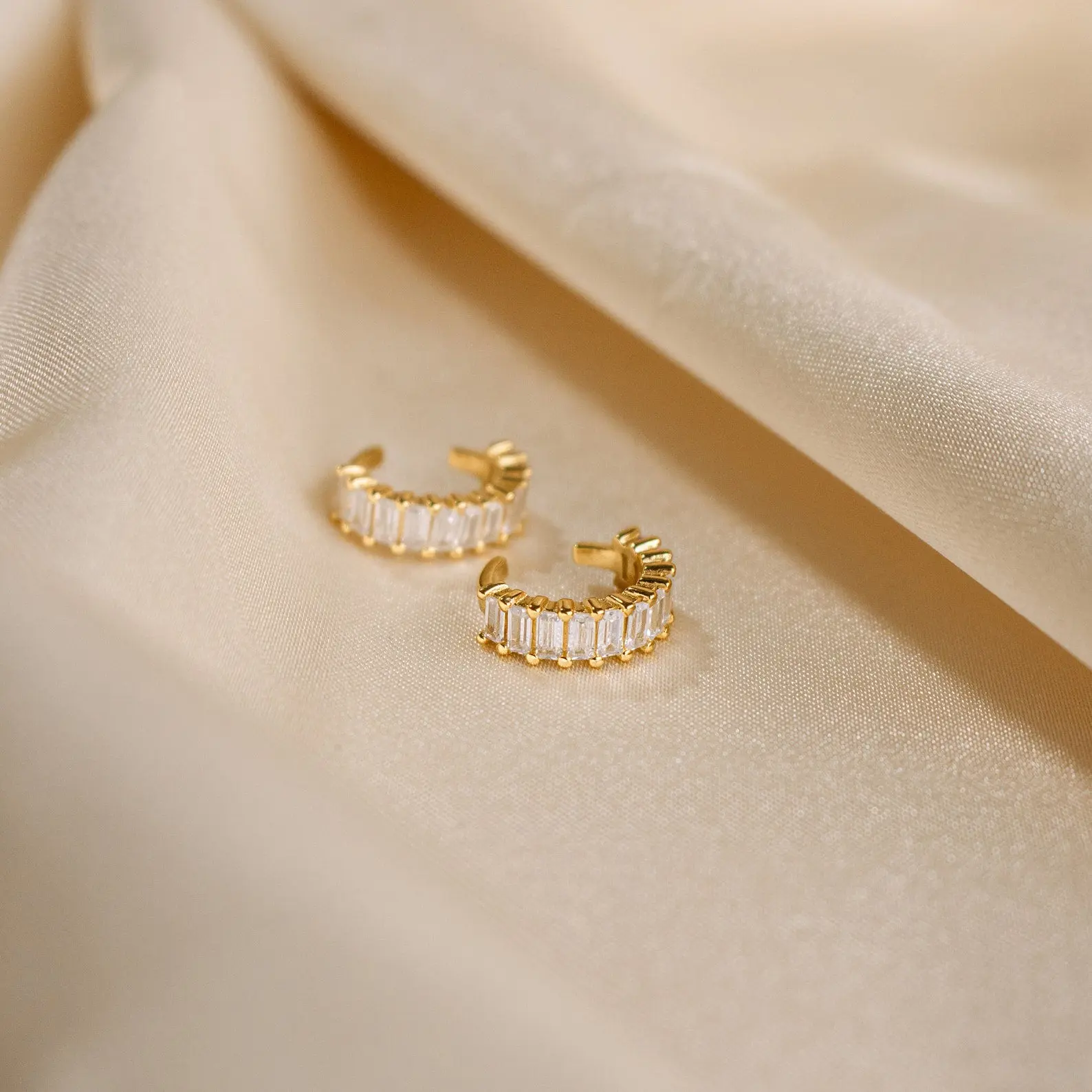 Baguette Ear Cuffs by Caitlyn Minimalist - Art Deco Diamond Ear Cuff Earrings - Small Hoop Cartilage Earrings - Vintage Jewelry - Gift for Her