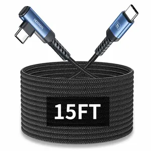 Toocki 15FT 60W USB C to USB C Right Angle Fast Charging Cable for Apple iPhone 15, Samsung Galaxy S24 S23 S22 A15, iPad Pro/Air, Pixel 5/4 XL, One-Plus 8T, PS5