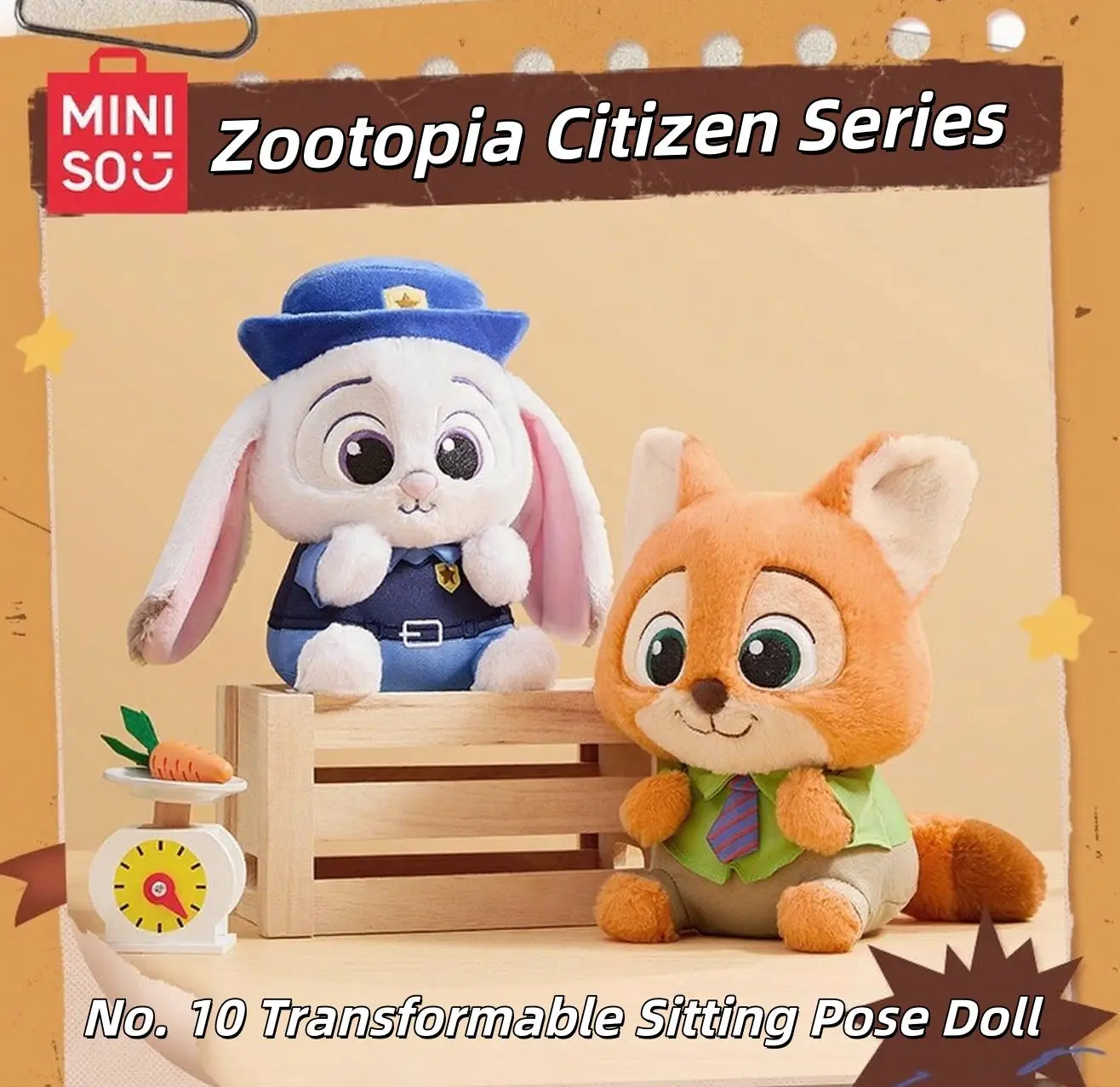 MINISO Disney Zootopia Citizens Series No.10 Costume Sitting Plush Doll Adorable Character Collectible Perfect Gift for Her, Back To School