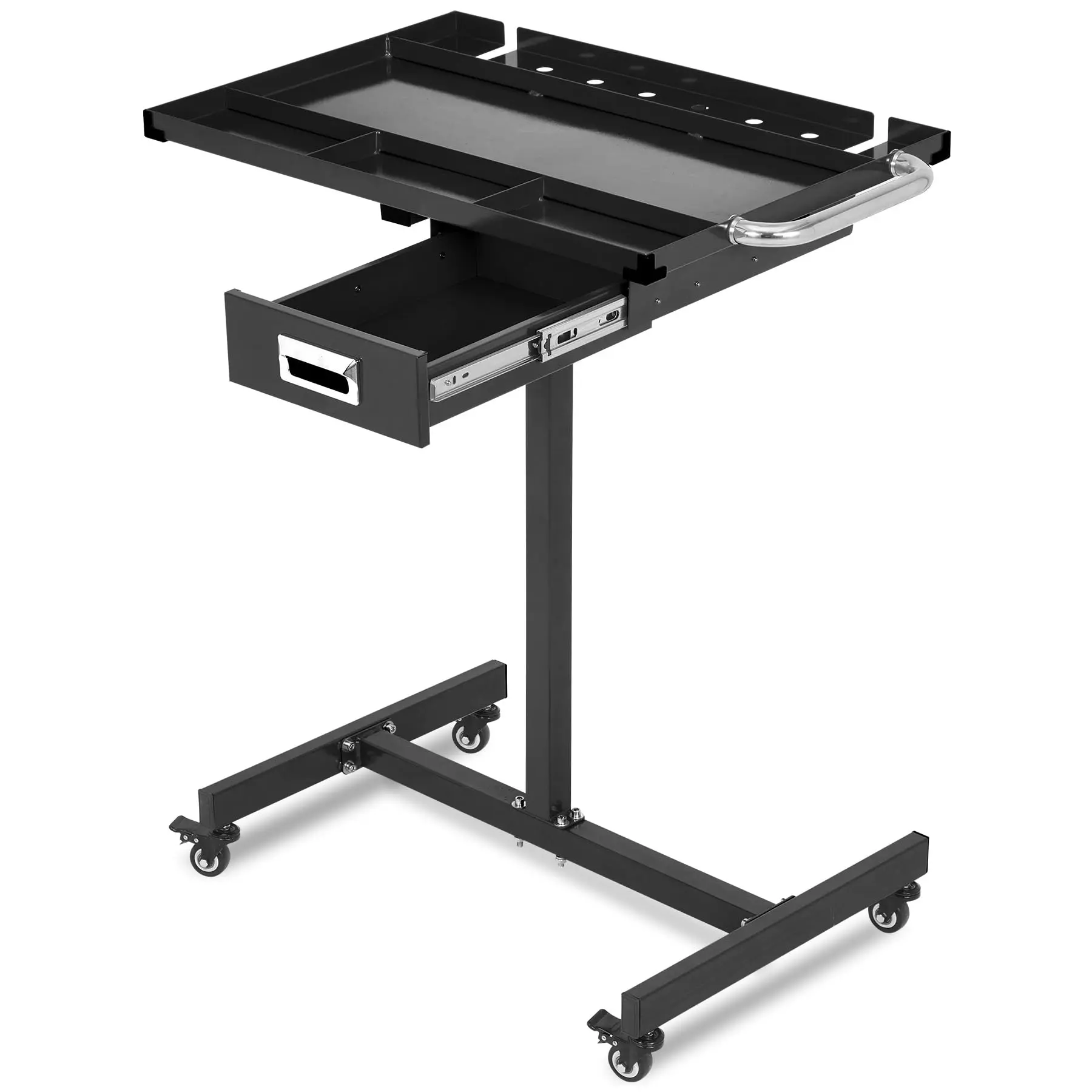Adjustable Work Table with Drawer & Wheels, Heavy-Duty Rolling Tool Tray, Tear Down Work Table with 4 Swivel Casters, 220Lbs Capacity Mechanics Rolling Work Table for Garage,Shop,DIY
