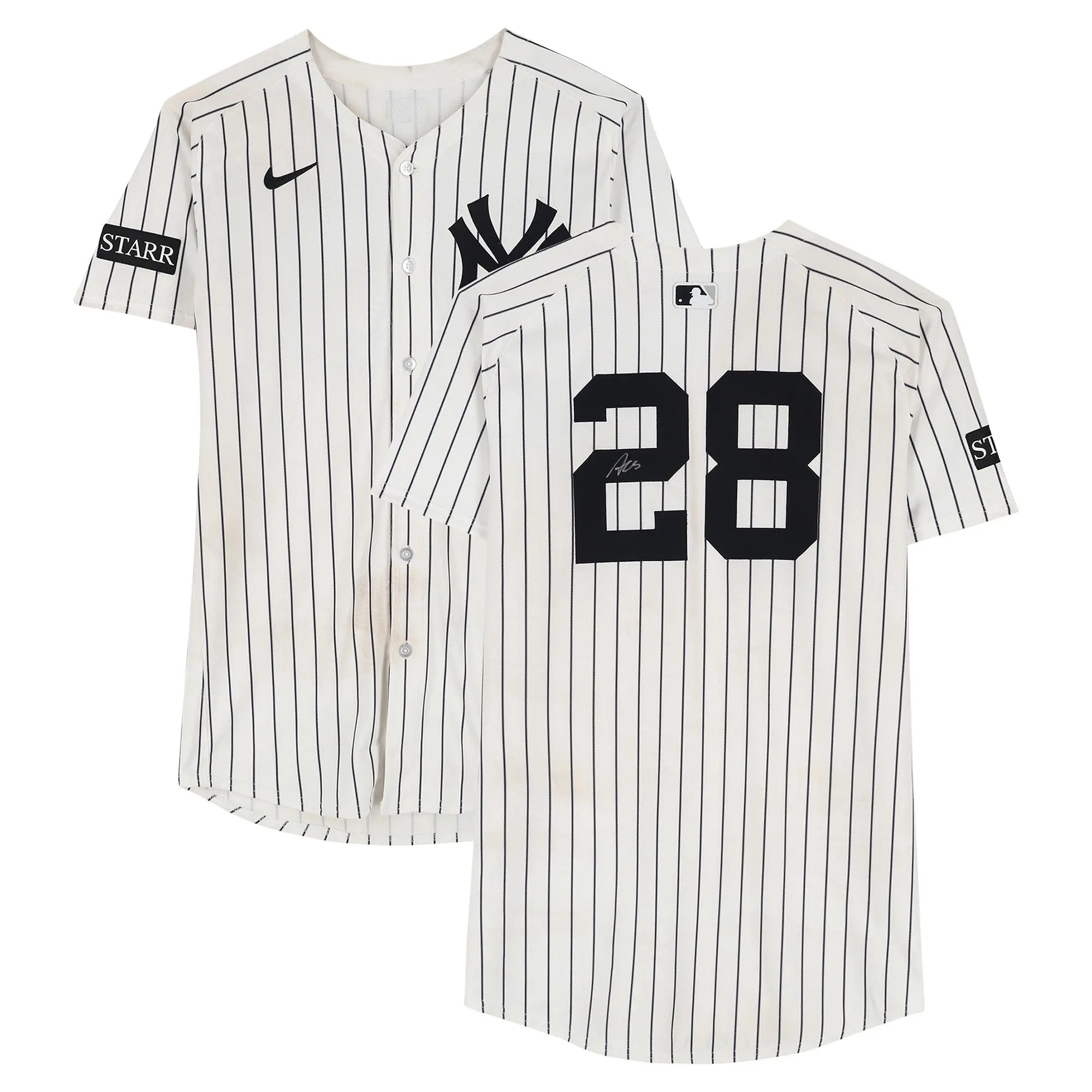 Austin Wells New York Yankees Autographed Game-Used #28 White Pinstripe Jersey vs. Baltimore Orioles on September 28, 2025 - Fanatics Authentic Certified