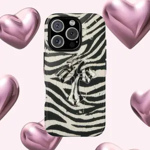 zebra cross y2k phone case - black and white with studded detail