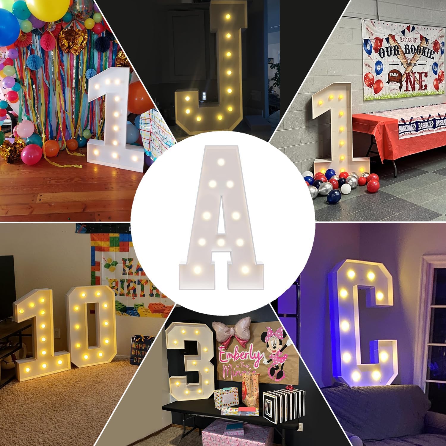 3FT Light Up Numbers & Letters 0-9 & A-Z, Assembly Required, 3FT/36in LED Warm Paper Foam Marquee Numbers & Letters for First Birthday Party Birthdays Graduation Anniversary Wedding Proposal Baby Shower #Summerwins