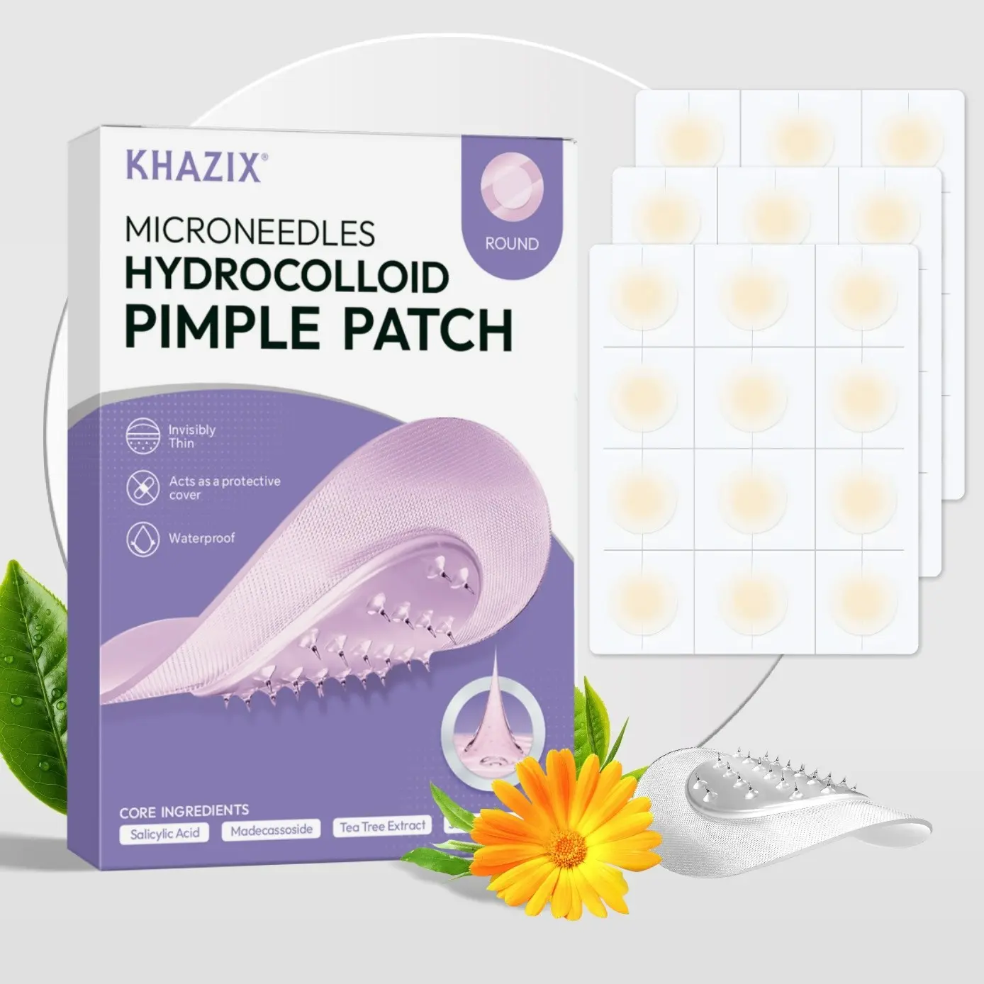 KHAZX 12/24pcs Microneedle Gentle Care Patches, Hydrocolloid Patch, Acne Treatment Patches, Acne Pimple Patches, Acne Clearing Products, Single Item, Non-Flammable, Made in China