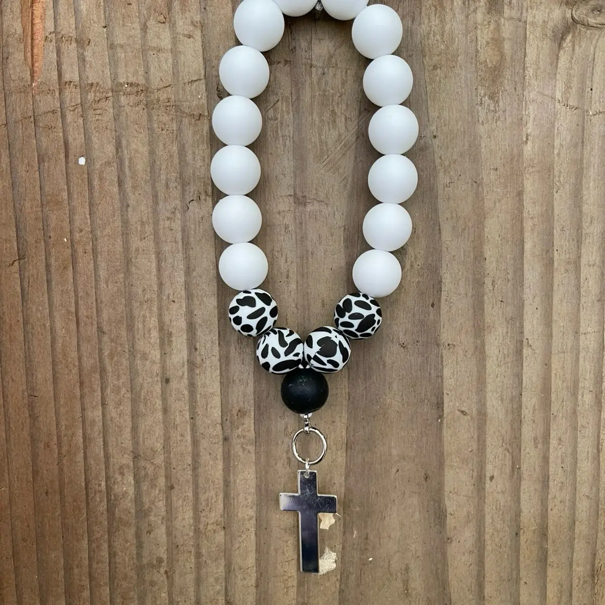 Boho Farmhouse Style Cross Car Charm for Rearview Mirror or Door Hanging