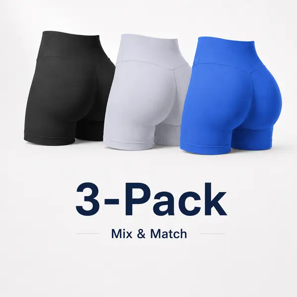 3 Buttery Soft Women's Biker Compression Shorts - High-Waisted, Tummy Control, Slim-Fitting, V-Seam., 3-Pieces, Scrunch Buttocks