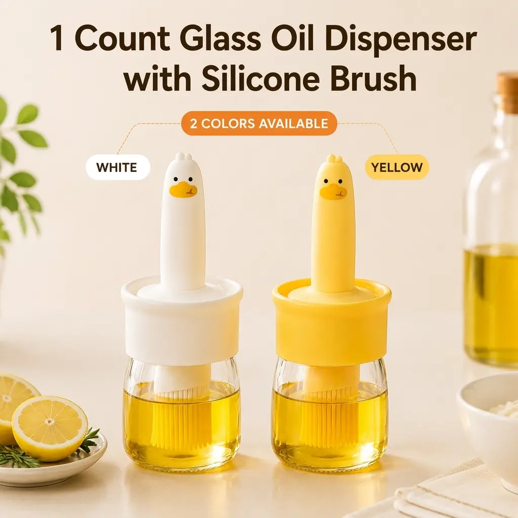 Cute Duck-Shaped Silicone Grill Basting Brush & Transparent Glass Oil Storage Bottle Set - 1-Count Kitchen Utensils for Regular Pan Frying, Small Accent Piece for Cooking Baking Barbecue