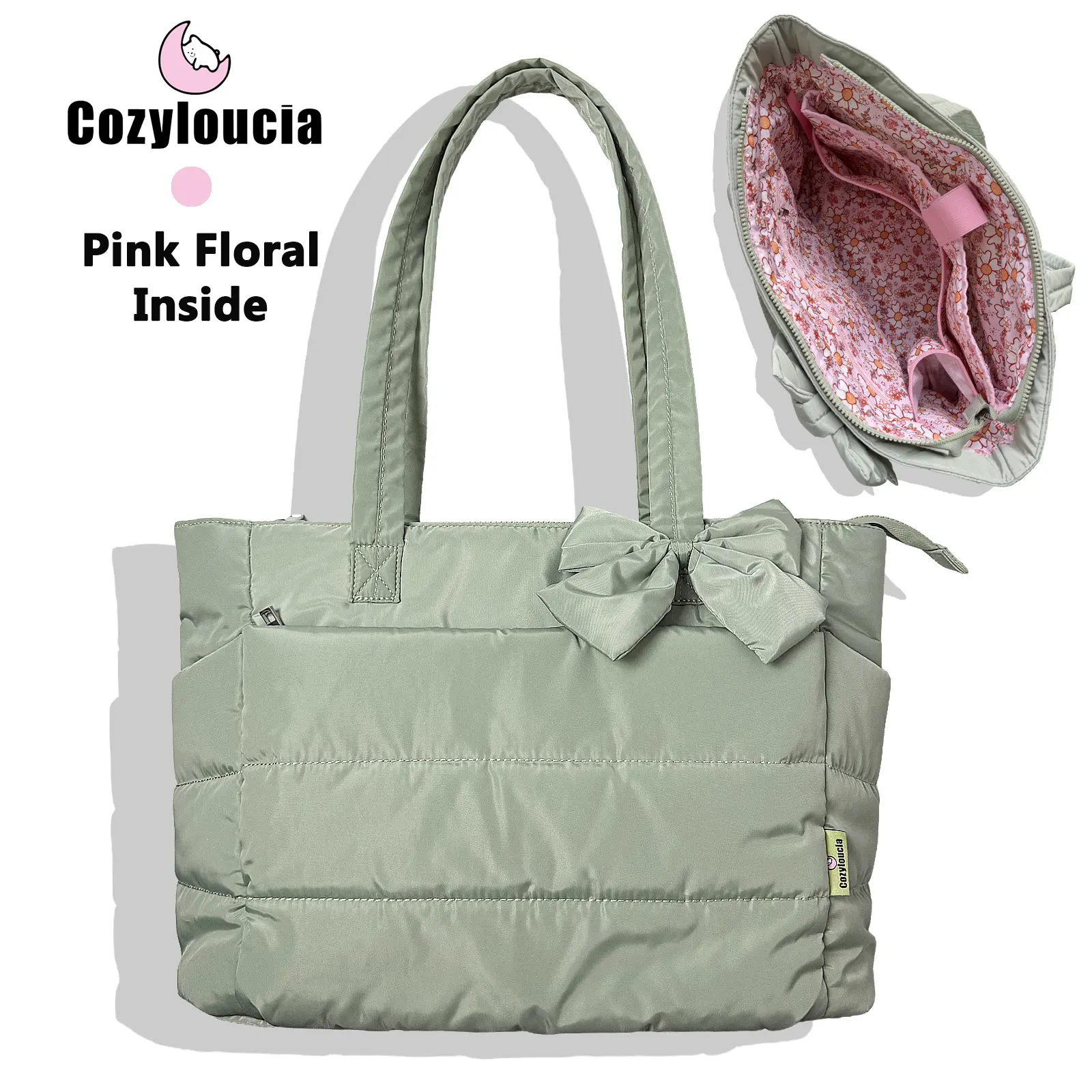 Light Green - Pink Floral -Bow