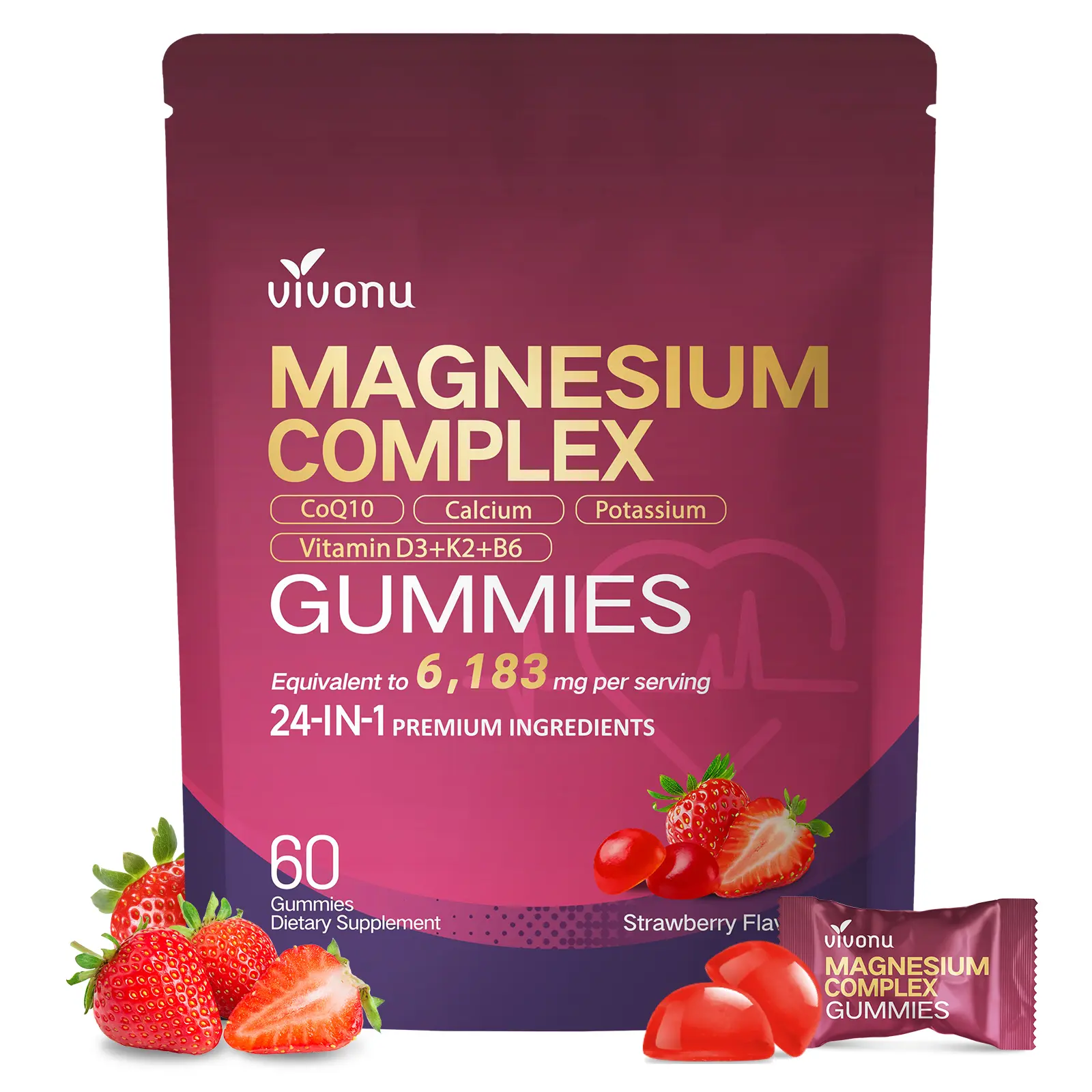 VIVONU Magnesium Complex Gummies | 24-in-1 Nutrient Blend | Daily Mood & Focus Support | Lifestyle Wellness Supplement | 60 Gummies