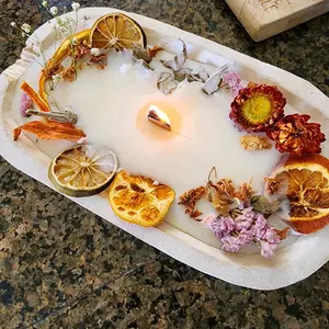 Whitewash bread bowl Blooming Hearth Candle Decor Light Wood Boho Decorative Cozy Flowers Gift