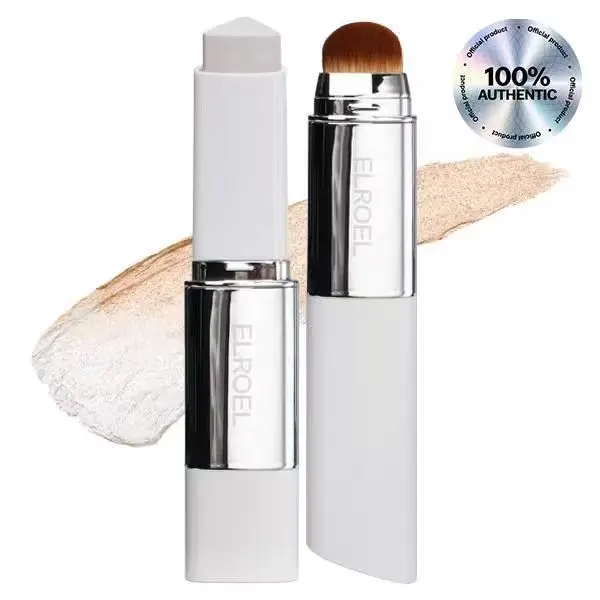 ELROEL Blanc Cover V White Cream Stick 13g | Korean Color‑Adapting Foundation Stick with Volufiline, Medium‑to‑Full Dewy Coverage, Dual‑Ended with Removable Brush