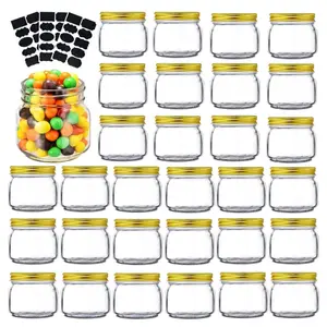 Mason Jars 8 oz 30 Pack- Small Mason Jars With Gold Lids -1/4 Quart Canning Jars| Storage Pickling Jars For Jelly, Jam, Honey, Pickles - Spice Glass Jars - With Free 30 Chalkboard Labels