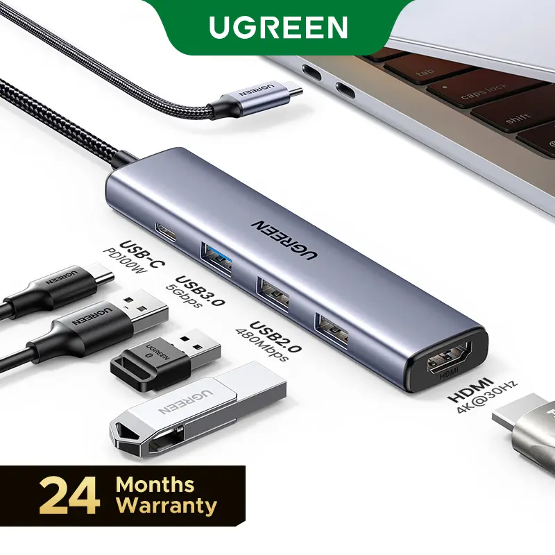 UGREEN 5in1 USB C Hub（HDMI Cable Not Included) Type C to PD 100W Power Delivery, 4K@30Hz HDMI,  3 USB-A 5Gbps Data Ports, Type C Multiport Adapter for Macbook Air Pro, iPad Pro, XPS, Computer Accessories,DealsForYouDays