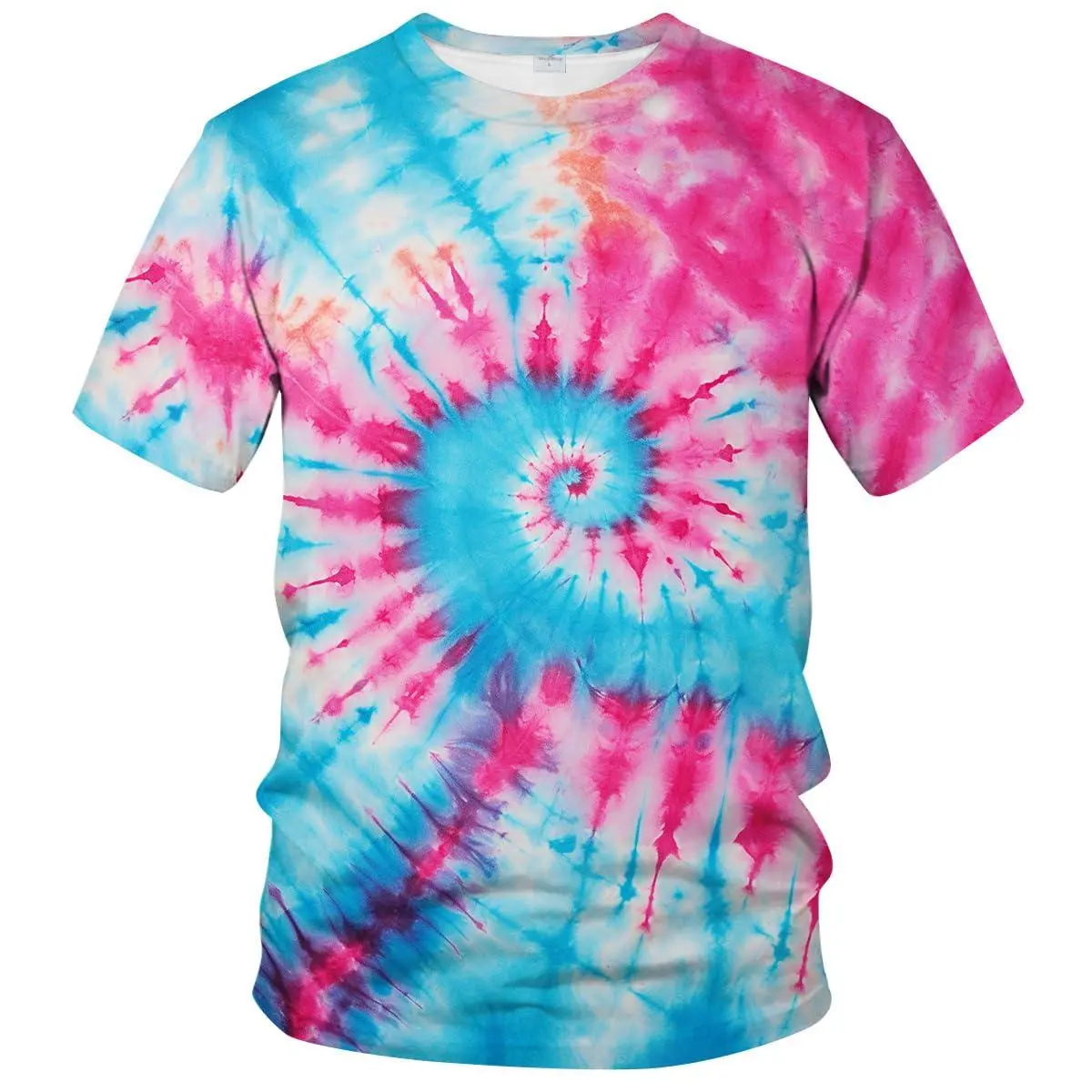 Spiral Tie-Dye T-Shirt, Breathable Relaxed Cut Top with Vivid Print, Unisex Round Neck Hippie Streetwear for Festivals, Tshirt, All Over Print, Soft Fabric, Street Wear, Casual, Shortsleeve, Full-Print