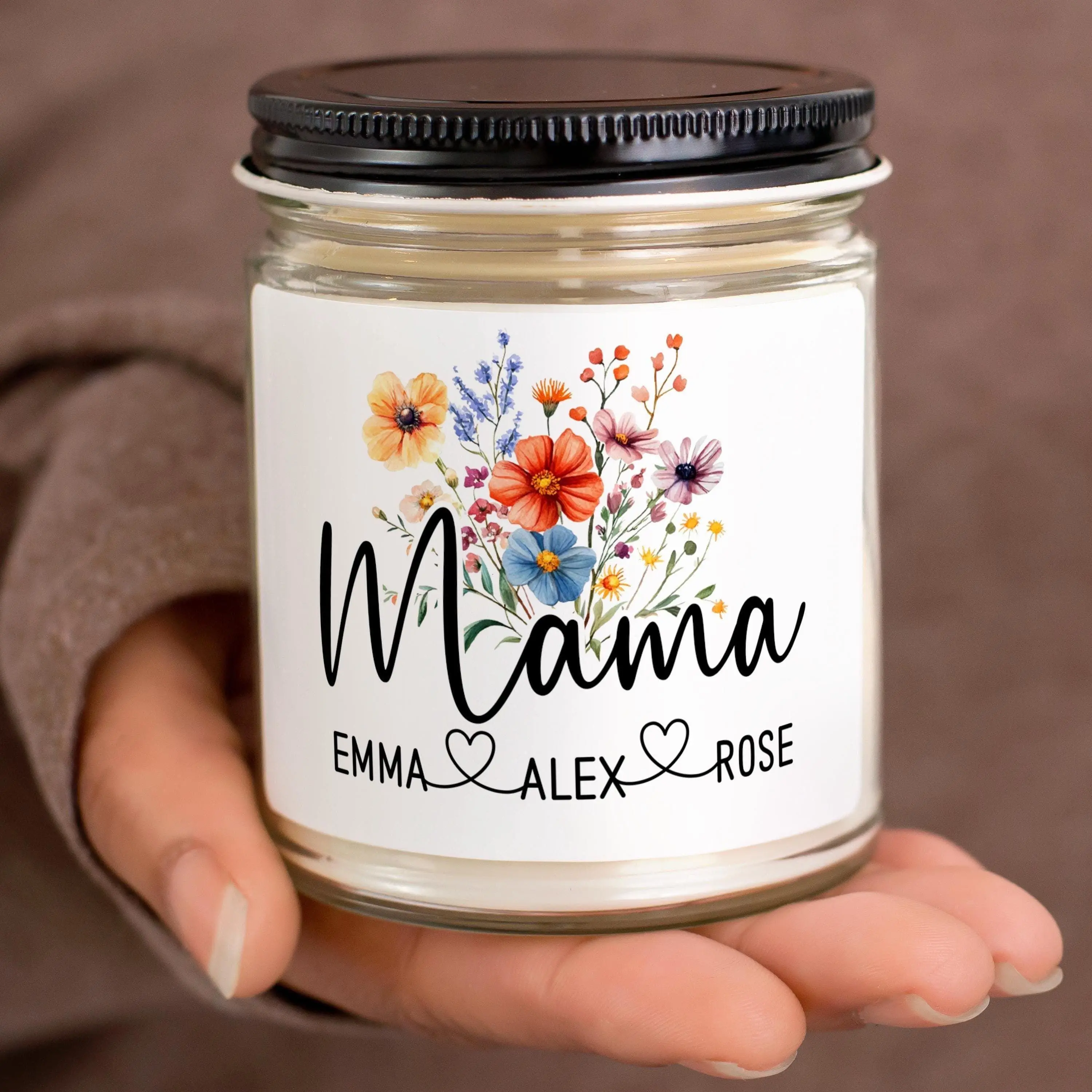 Personalized Mama Candle, Custom Mothers Day Candles with Names, Wildflowers, from Daughter, Son Kids, Birthday Gifts , gifts for Moms