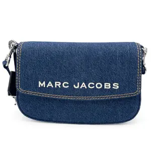 Marc Jacobs Denim Bold Shoulder Bag Iconic Logo Street Style Compact Blue Denim with Contrast Stitching & Adjustable Strap