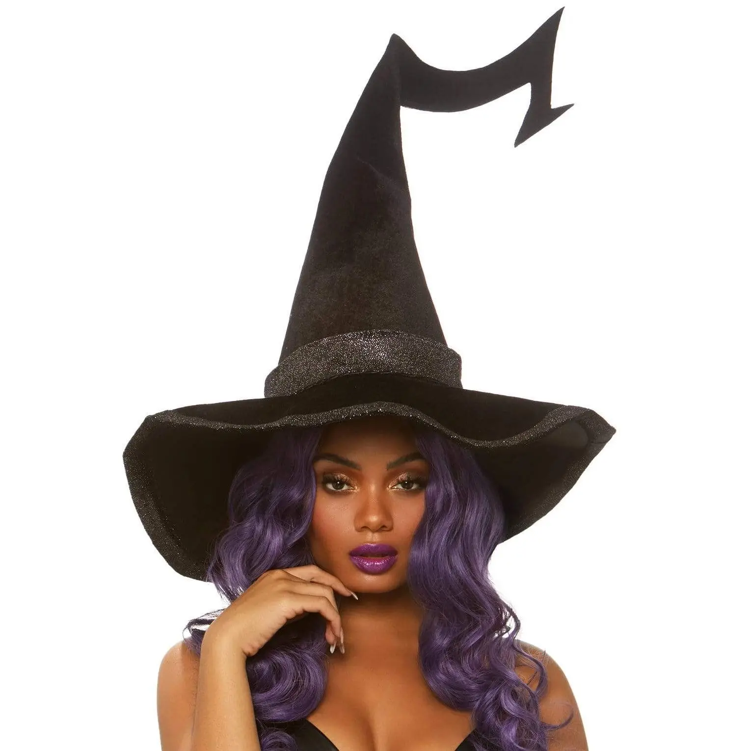 Bewitched Velvet Witch Hat with Sparkling Metallic Trim - Halloween Costume Accessory, 1 Size Festive Party Supply for Costume Parties, Accessories