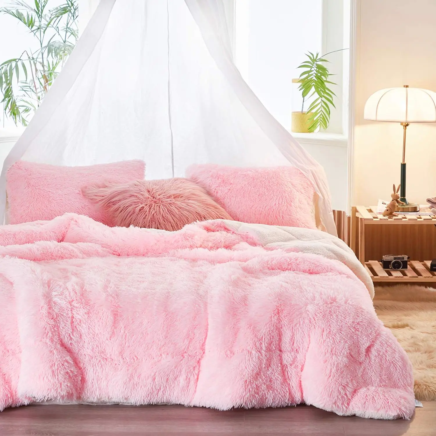 3- Plush Shaggy Comforter Set,  Size Luxury Faux  Sherpa Reversible Bedding Comforter Set, Ultra Cozy Warm Fluffy Bedding Set for Winter (, 68x86 inches)