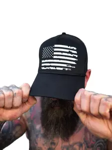 TheDriveClothing USA Flag Black Curved Bill Hat – Snapback Trucker Cap, White American Flag Print Mesh Back Adjustable Hat, Unisex Streetwear Cap