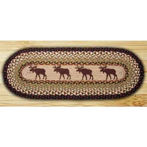 212 MAIN Oval Earth Rug - Biodegradable, Eco-Friendly, Hand-Stenciled Natural Jute Moose Runner with Oval Shape, for Indoor Use, Model 68-019M