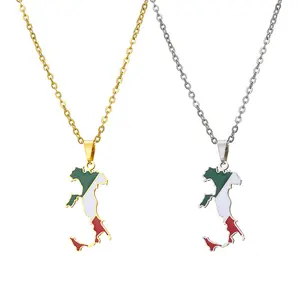 Italy Map Flag Pendant Necklace - Stainless Steel Enamel Italian Charm | Minimalist Ethnic Jewelry for Women