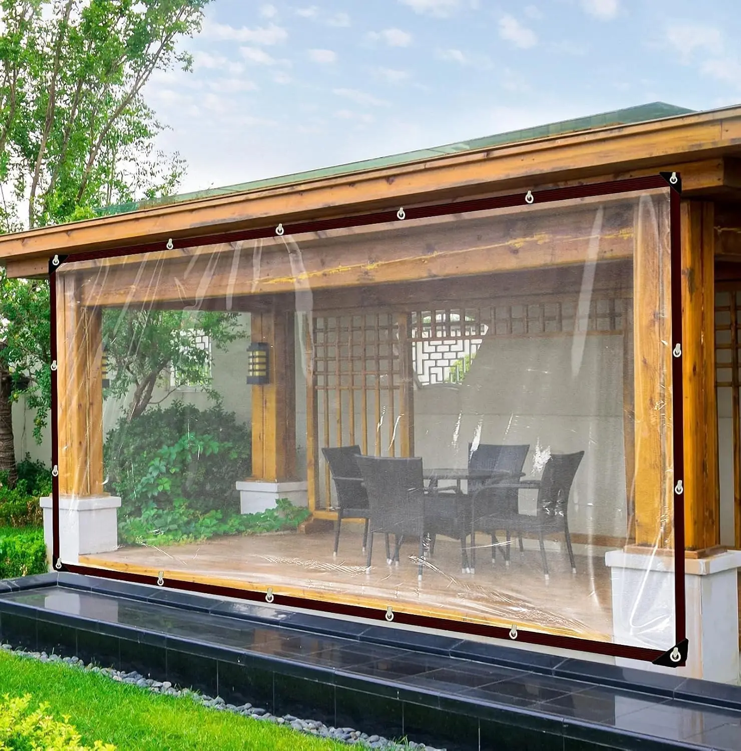 2/4 Pack Heavy Duty Clear PVC Tarp 6.6x9.8FT, Light Transmitting Waterproof Vinyl Cover with Reinforced Grommets, Windproof Cold Resistant Porch Patio Enclosure Curtain for Balcony Gazebo Garden Furniture Protection,The Perfect Choice for The Rainy Season