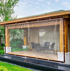 2/4 Pack Heavy Duty Clear PVC Tarp 6.6x9.8FT, Light Transmitting Waterproof Vinyl Cover with Reinforced Grommets, Windproof Cold Resistant Porch Patio Enclosure Curtain for Balcony Gazebo Garden Furniture Protection