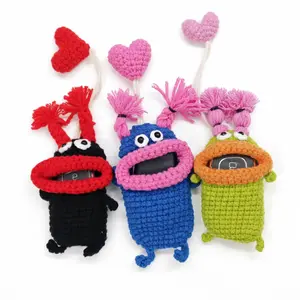 Cute Crochet Monster Keychain, Handmade Cartoon Car Key Cover with Funny Mouth Design, Soft Yarn Key Holder, Gift for Women and Girls