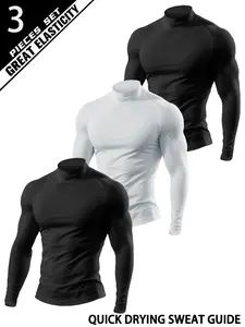 3 Pack Men's Mock Neck Design Compression Shirts Long Sleeve High Elasticity Muscle Fit Base Layer Workout Tee 4-Way Stretch Athletic Undershirt Activewear Top Gym Tops for Gym Training Bodybuilding Running  Sports Fitness Apparel