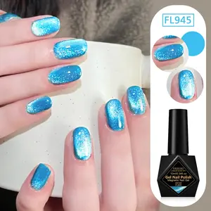 Fourlily 10ML Sky Blue Cat Eye Gel Nail Polish, Sparkling Blue Magnetic Nail Polish, Long-Lasting Glossy Finish, Perfect for Manicure & Pedicure, Alcohol-Free, Easy Application, Perfect for Home & Salon Manicures, Nail Polish, Nail Gel Art