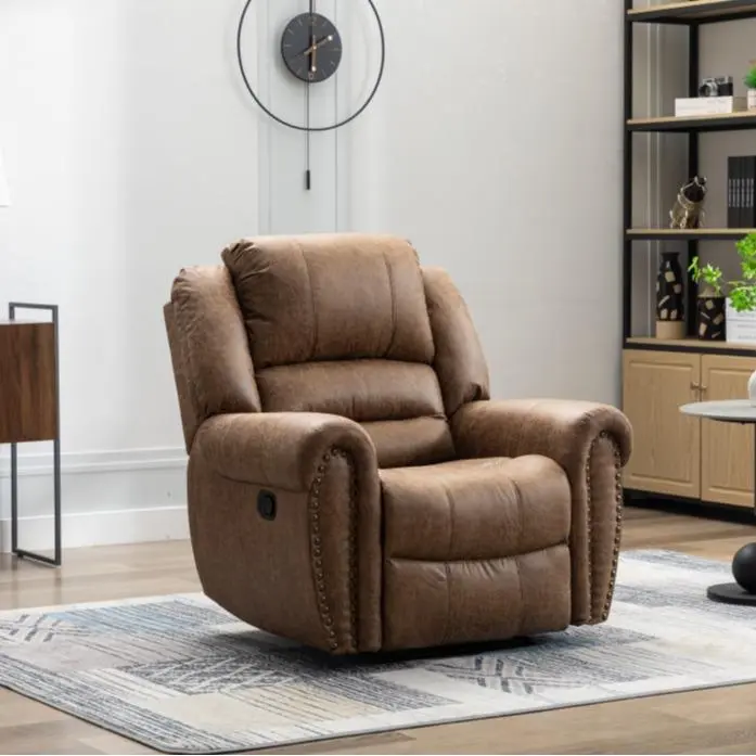 EBELLO Premium Breathable Leather Classic Manual Reclining Armchair - Overstuffed Cushions, Adjustable Back, Ergonomic Armrest & Back, 39" W x 37" D x 40" H, Smooth Recline, PU Leather, Indoor Living Room Furniture, Traditional