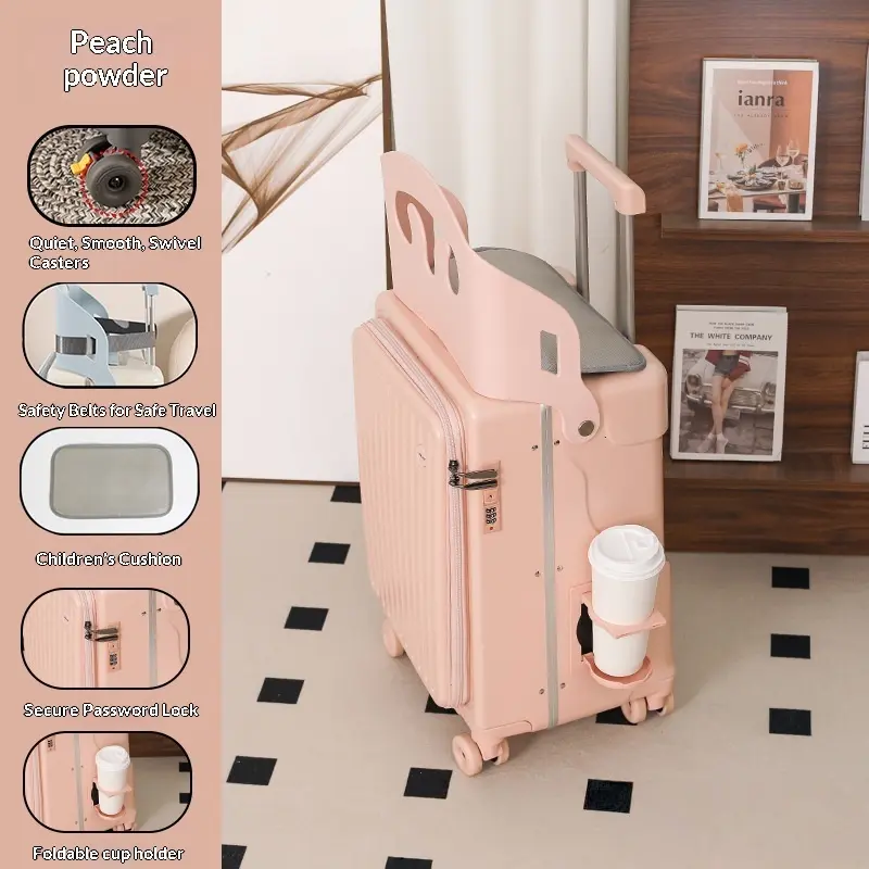 Pink Kids Ride-On Suitcase 20'' Carry-On Luggage with Seat, TSA Lock & Spinner Wheels, 40L Kids Travel Stroller for Family Trips, Free PC Dust Cover