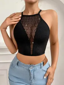 Sheer Mesh Bra: Sexy Unlined Wireless Bralette with Crossback Design for Women