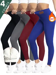 4pcs Women's Solid High Waist Thermal Lined Sports Leggings, Casual Comfy Breathable Skinny Pants for Yoga Gym Workout Running, Ladies Sportswear for All Seasons, Women's Tight Pants Women'S Tight Pants, Tummy Control