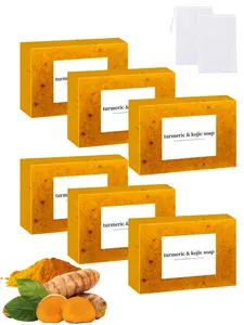 LMMAKE Natural Turmeric Kojic Acid Soap Bar - Triple Action Formula for Brightening Smoothing & Deep Cleansing Skin Reduces Dark Spots Improves Texture for Morning Night Facial Body Care