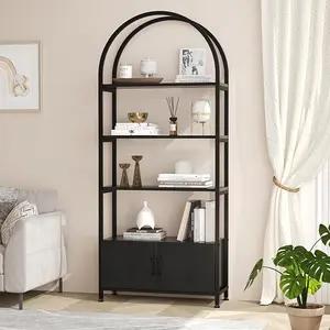 Bookshelf, Arched Book Shelf with Studry Metal Frame and Quality Board, Modern Bookcase with 4-Tier Open Shelves for Living Room, Bookshelf with Doors Storage,71.5" Tall Book Shelf