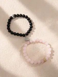 2pcs Couple Glow In The Dark Heart Charm Beaded Bracelet