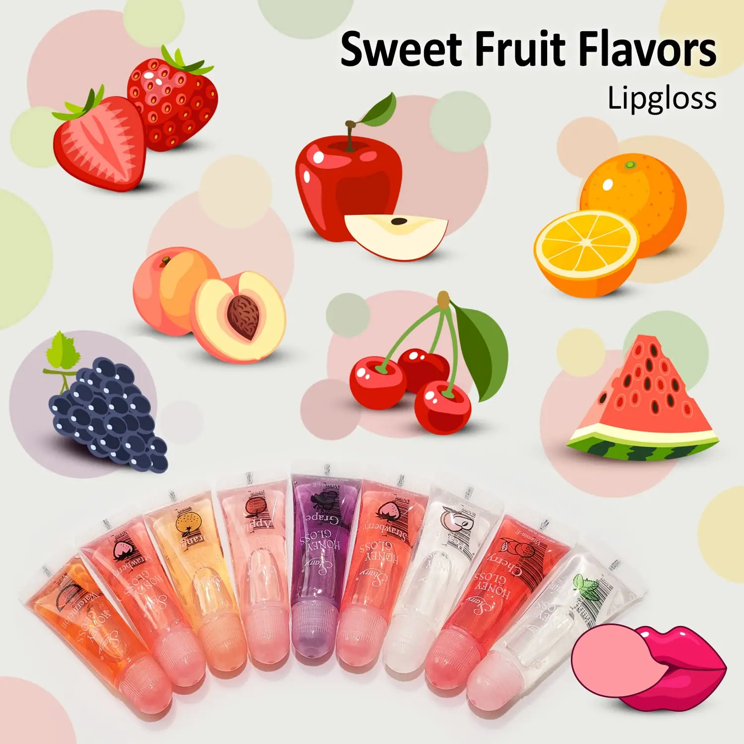Honey Lip Gloss Moisturizing Sweet Fruit Flavors Enriched with Vitamin E Hydrating Transparent High-Shine Universal