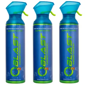 O2 Blast - Pure Oxygen Supplement, Portable Can Filled with 99.99% Pure Oxygen with Custom Breathing Mask, Energy, Performance, Fast Recovery Time, Ideal for High Altitude & Sports - 10L, 3-Pack